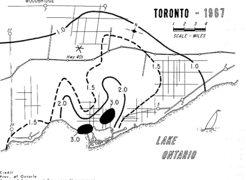 FIG.  4-Dislribuliot~  of pollu~iotr  by  SO:!  it1  Melro  Torotrro for  1967. 
