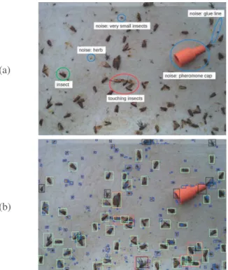 Fig. 1. An example of (a) an input image and the elements to classify, and then, (b) the classification result obtained