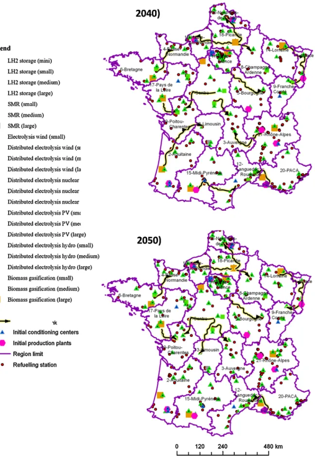 Fig. 7 – Network structure of liquid hydrogen distributed via tanker trucks in 2040–2050.