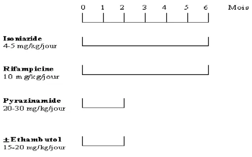 Figure 5  Planification du traitement de référence d'une tuberculose de l'adulte [72,73] 