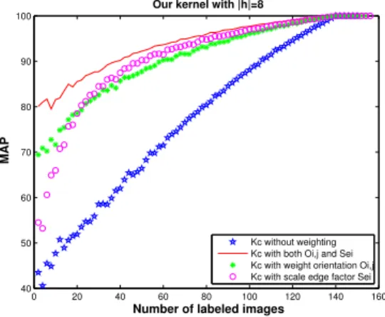 Fig. 7. Comparaison of versions kernels on paths with weighting by scale and orienta- orienta-tion of the contours