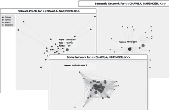 Figure 11. Le profil, le réseau social et le réseau sémantique de Chawla