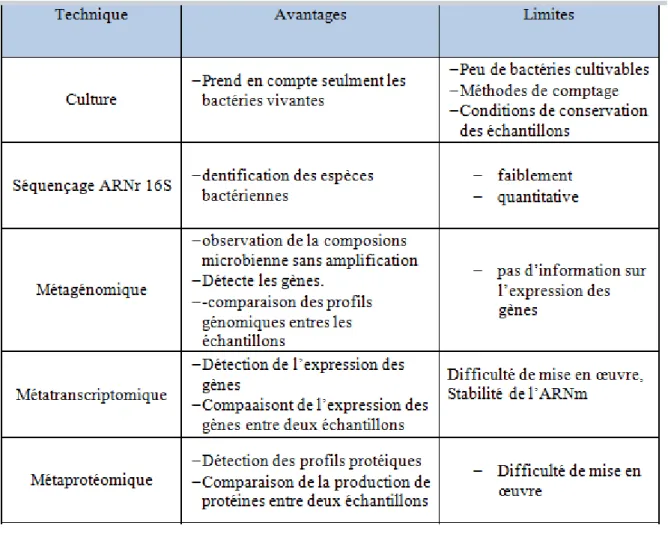 Tableau II : Comparaison des différentes techniques d'études 