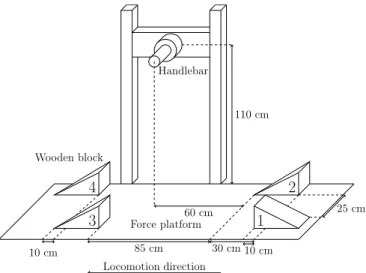 Fig. 2: Scheme of the experimental setup with the range of distances considered. The scenario is composed of four tilted and adjustable wooden blocks