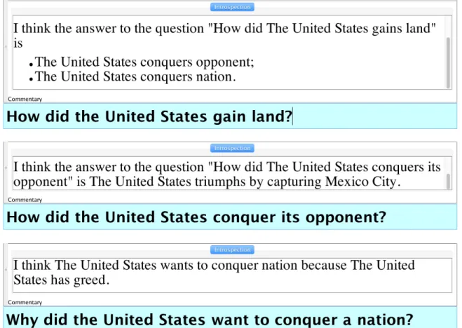 Figure 7.6 (for reference only; identical to Figure 1.1): A series of questions and Genesis answers regarding the Mexican war story