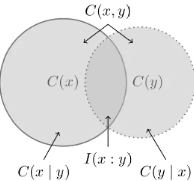 Figure 1 Two strings x and y, and their information. There are six regions that we distinguish: