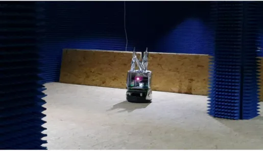Fig. 4. The Turtlebot robot with the metallic sheets, inside of FIT/CorteXlab