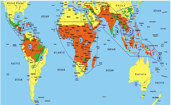 Figure 1  :  distribution du paludisme dans le monde - OMS 2006 :    