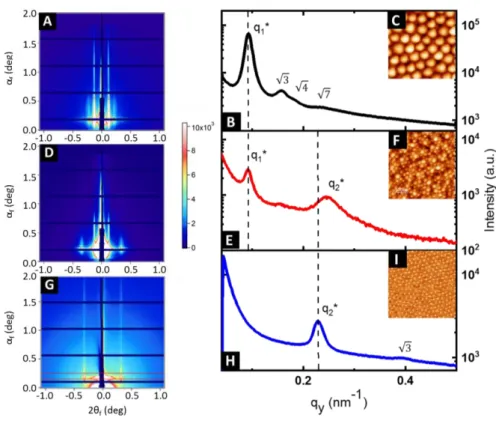 Figure 3. AFM topographical images of the different steps  of the process to obtain bimetallic raspberry-like nanoclusters: (A)  Alumina dots obtained after  SIS and 30  min of treatment with UV/O 3 