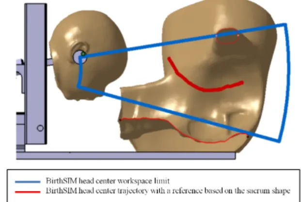 Fig. 4: Limit of the working place and a trajectory of the BirthSIM fetal head center