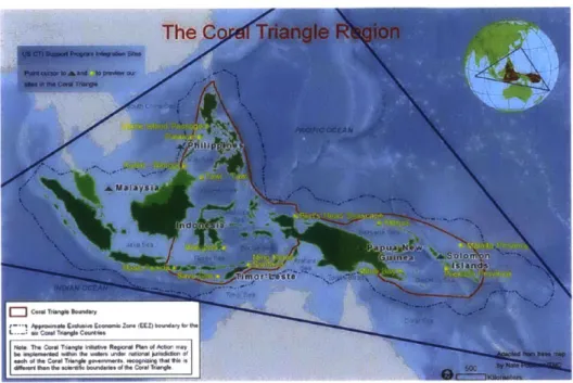 Figure  2-1:  The  Coral  Triangle.  Imaoe  source:  The  Coral  Triangle  Inutiative  on  Coral Reefs,  Fisheries