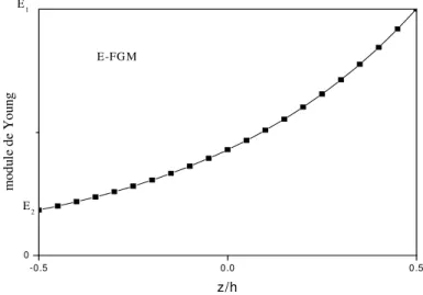 Figure I-8 : Variation du module de Young de la plaque E-FGM 