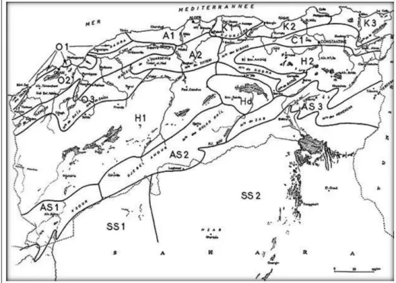 Figure n°7 : Les secteurs phytogéographiques du nord de l’Algérie selon Quézel et Santa  (1962)