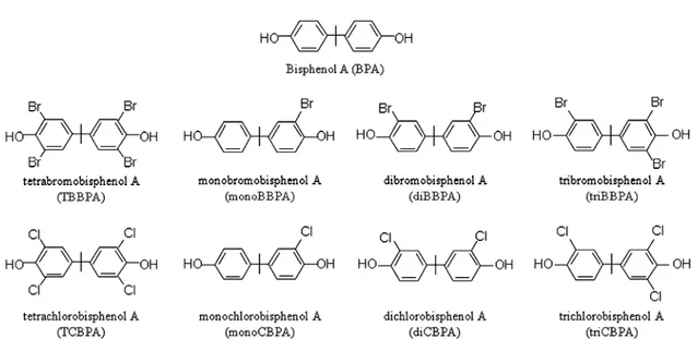 FIG. 1. Chemical structure of the halogenated BPA analogs used in this study.