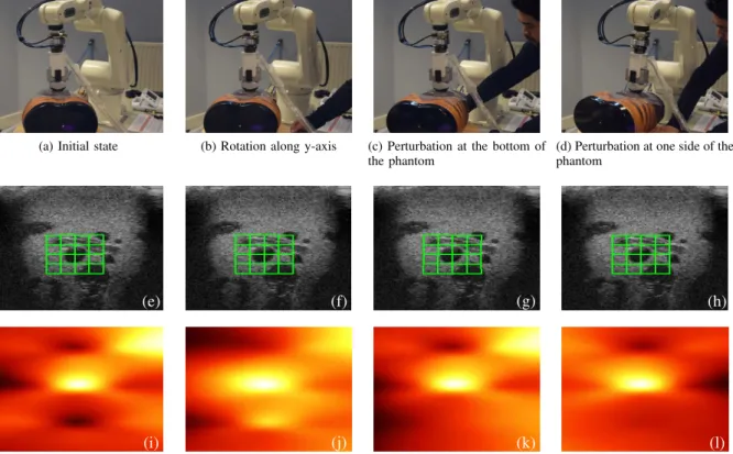 Fig. 5: Perturbations introduced to the phantom. (a) to (d) show some of the states during the experiment