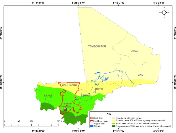 Figure 1. Map of Mali indicating the location of Dangassa  a. a  The study site is indicated by a black  point