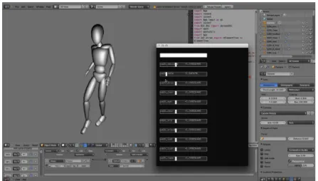 Fig. 6. Illustration of the application for gait style exploration: the Mage application sends trajectories corresponding to interpolated gait models to Blender through OSC, where the 3D character is animated
