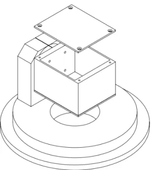 Figure 7: Schematic of the object holder. The interrogated object is contained within an aluminum box and suspended in the beam line