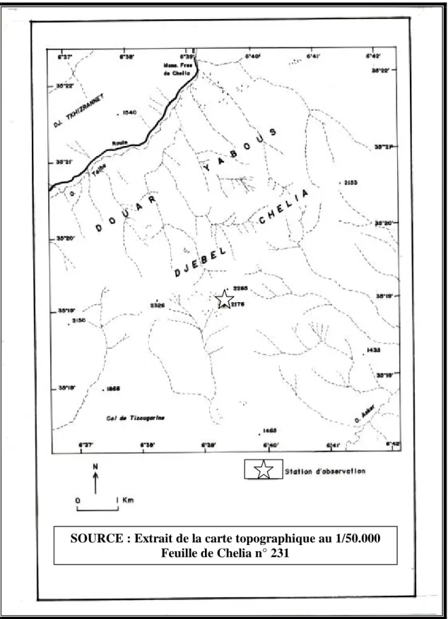 Figure 9. Situation géographique de la station de Chelia  SOURCE : Extrait de la carte topographique au 1/50.000 