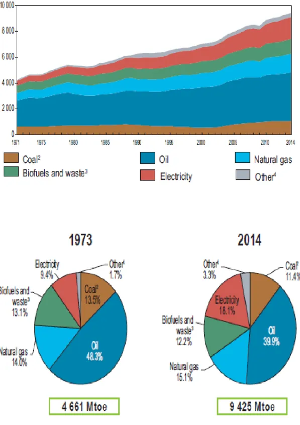 figure I.4 rappelle l’évolution de la production d’énergie nucléaire par région passant  de 203 TWh en 1973 à 2535 TWh en 2014