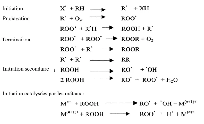 Figure 2. Mécanisme d’auto-oxydation des lipides (POKORNY et al., 2001). 
