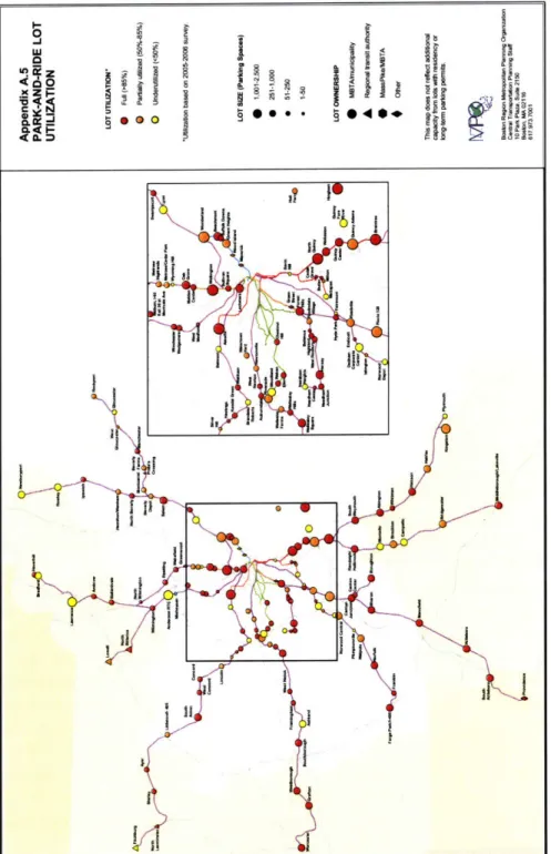 Figure  3.3:  Map  of MBTA park-and-ride  facilities  and utilization  (Source:  C.T.P.S.)