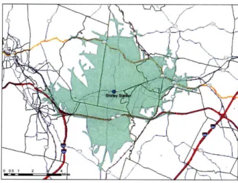 Figure  5.1:  Map  of the  Shirley  station  &amp; simulated catchment  area