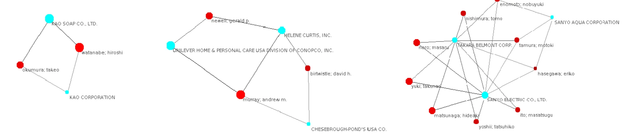 Figure 6 : graphe biparti Inventeurs(en rouge) X Déposants(en bleu) 