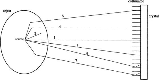 Figure  1-2:  The  interactions  of  emitting  photons  with  the  object  and  collimator.
