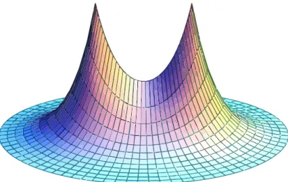 Figure 2: Cusp behavior exhibited by the ground state solution of the H + 2 ion in 2-D.