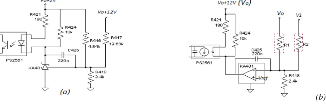 Fig. 7: +12V circuit scheme before modification(a) end after (b) modification