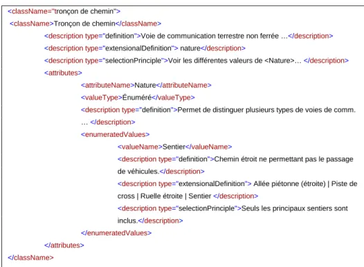 Fig. 2 – Extrait des spécifications de BDTopo au format XML 
