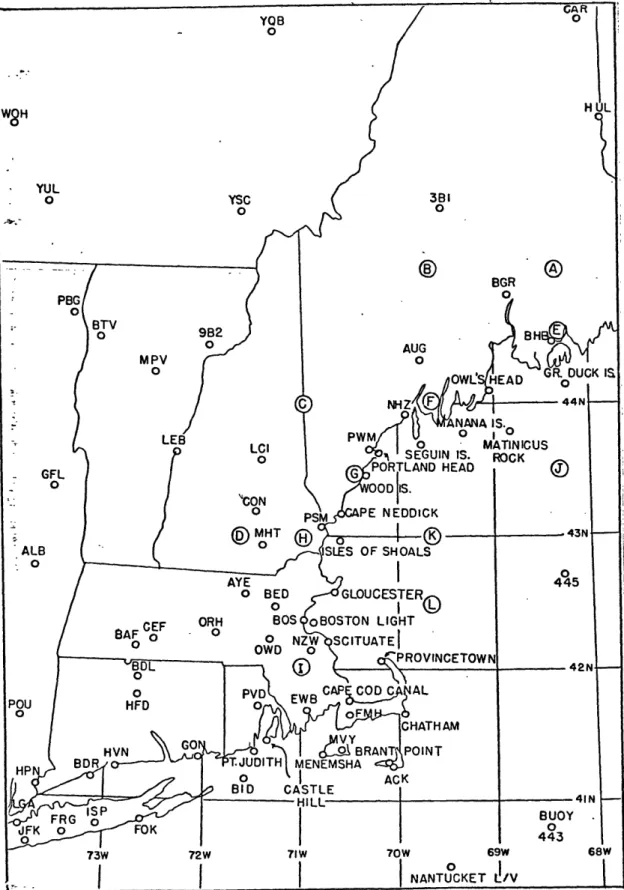 Figure  2.3  Locations  of  New England  observing  stations.
