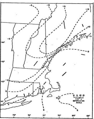 Figure  2.  11  Surface  isotherms  (degrees Celsius)  and  observed horizontal  deformation  for  0000  23 January  1982.