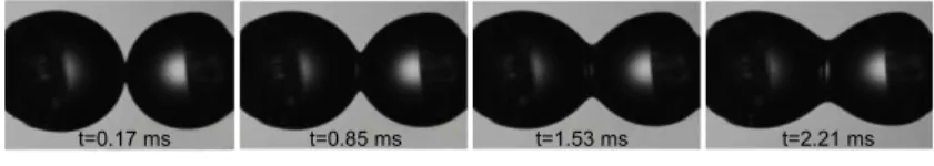 FIG. 4. Typical sequence of bridge expansion in ILV regime, in the case of two liquid-paraffin droplets of same radius 470 µm (same case as fig