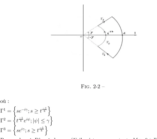 Fig. 2-2 — où : Γ 1 = n se − iγ ; s ≥ t −b 1 o Γ 2 = n t − b 1 e iψ ; | ψ | ≤ γ o Γ 3 = n se iγ ; s ≥ t −b 1 o