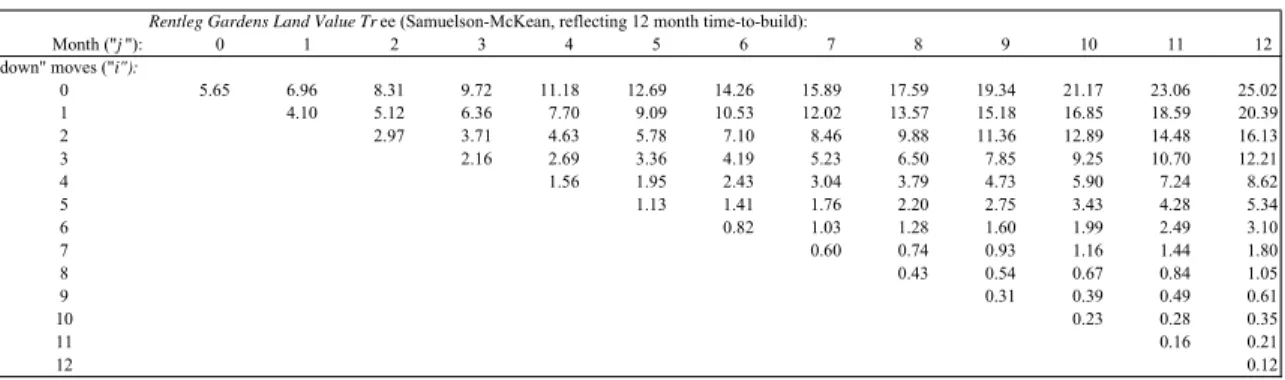 Table  4.2: Rentleg Gardens project land value tree (only the first 12 months are  shown to conserve space.) 