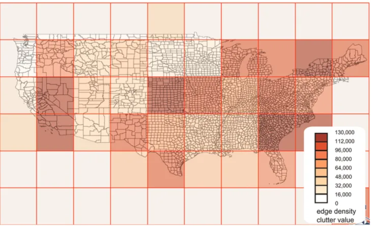Figure 3. Visualization of local clutter using a grid partition on the map of US county boundaries Source: US TIGER data