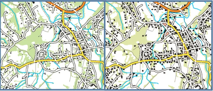Figure 5. The paths on the left are geometrically adapted to 1:50k scale but the density of paths makes them more adapted to larger scales such as 1:20k