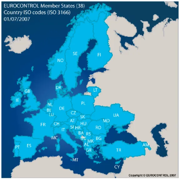 Figure 2 – Map of EUROCONTROL Member States (EUROCONTROL, 2007) 