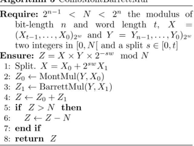 Table 1 – Complexity comparison of Montgomery, Barrett and combined Montgomery Barrett