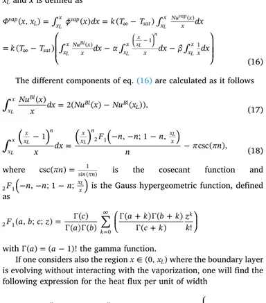 Fig. 11. The x-evolution of the integrated exchanged thermal flux at the in- in-terface for Pr = 1.022 , Re xL = 85.726 , l = 17.746