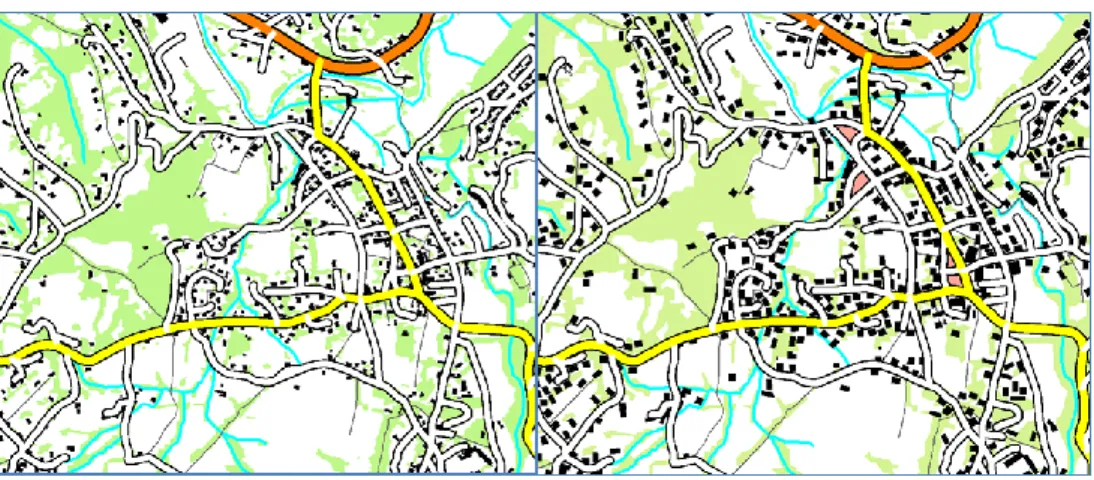 Figure 4 : Carte topographique au 1 : 50 000 non généralisée (à gauche) et généralisée (à droite)