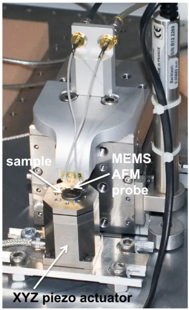 Figure 4: Image of the AFM setup. It enables to mount the MEMS probe vertically with respect to  the sample surface