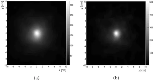 Figure 4.22: Reconstructed images of the 3 MeV point source after (a) 7 iterations, and (b) 19 iterations.