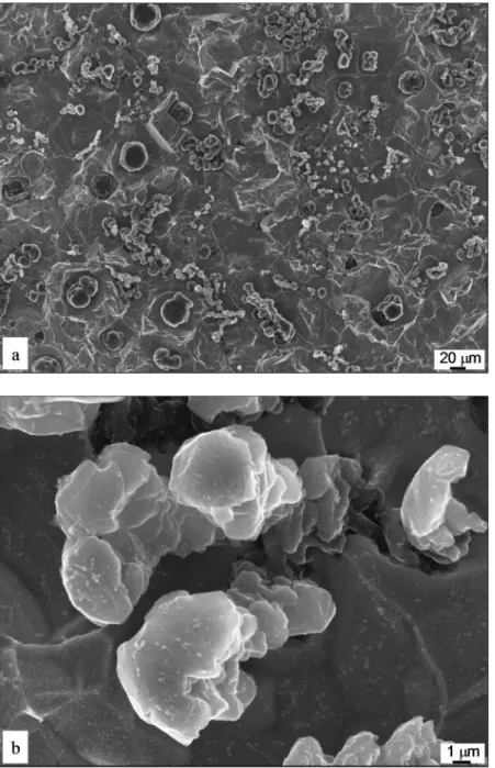 Figure 1 – Scanning electron microscopy micrographs of alloy #4 after deep etching: (a) general  view and (b) detailed view of chunky graphite strings