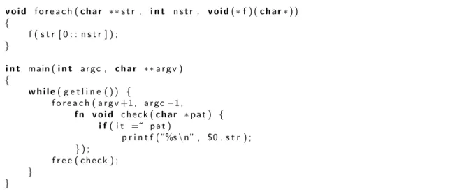 Figure 7-2: This convoluted test of Xoc’s extension composition support combines four extensions to yield a program that matches each line of text returned by getline against a set of regular expressions given on the command line.
