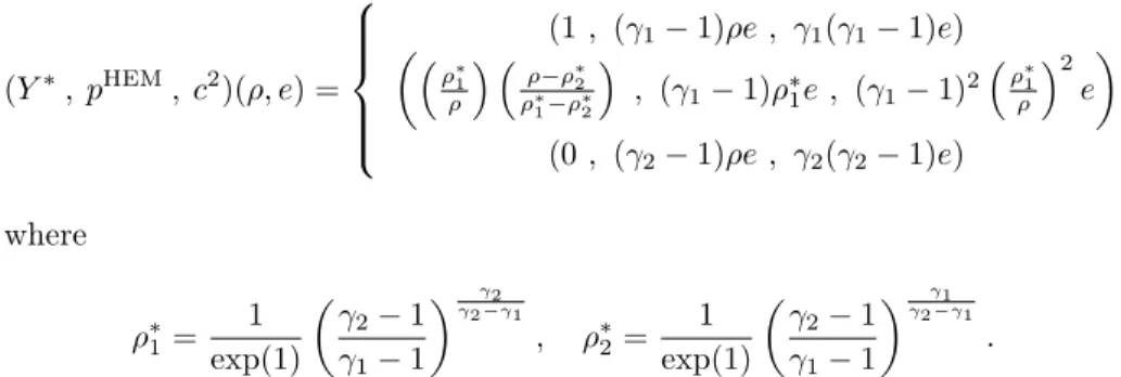 Figure 2: Mixture of two perfect gases with different adiabatic coefficients (γ 1 = 2, γ 2 = 1.4).