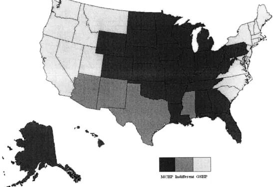 Figure 9.  Best technology  choice by state  based upon annual  CO 2  emissions using grid  average  emissions  analysis for Micro-CHP