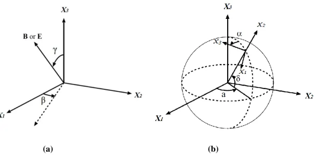 Fig. A2  (a) Le système de coordonnées célestes. (b) Le système de coordonnées local. 